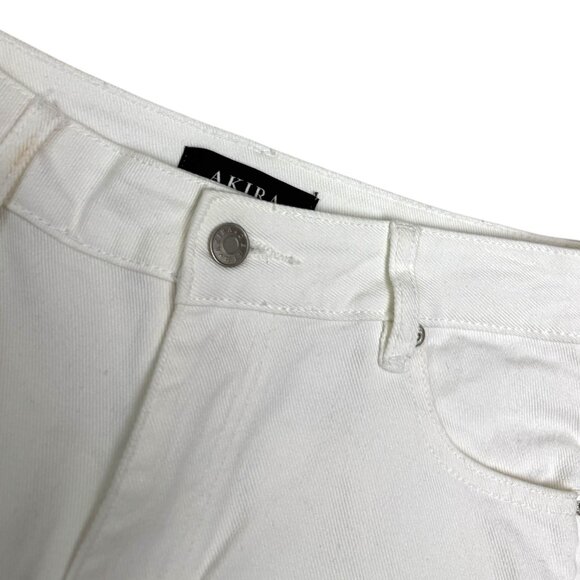 AKIRA Diamonds Metal Slit Relaxed Raw Hem White Denim Jeans Womens Size 6 - Picture 7 of 10